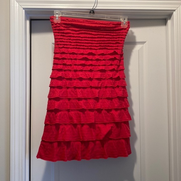Express hot pink/red stretchy ruffle tube dress XS - Picture 2 of 5